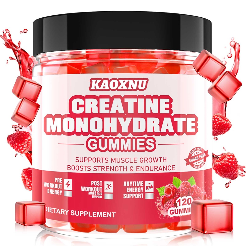 Kreatin Monohydrat-Gummi für Männer & Frauen 120 CT - 5000mg Kreatin Monohydrat pro Servierung - Sugar Free Chewable Creatine für Muskelkraft, Muskelaufbau, Energy Boost (Raspberry Flavor)
