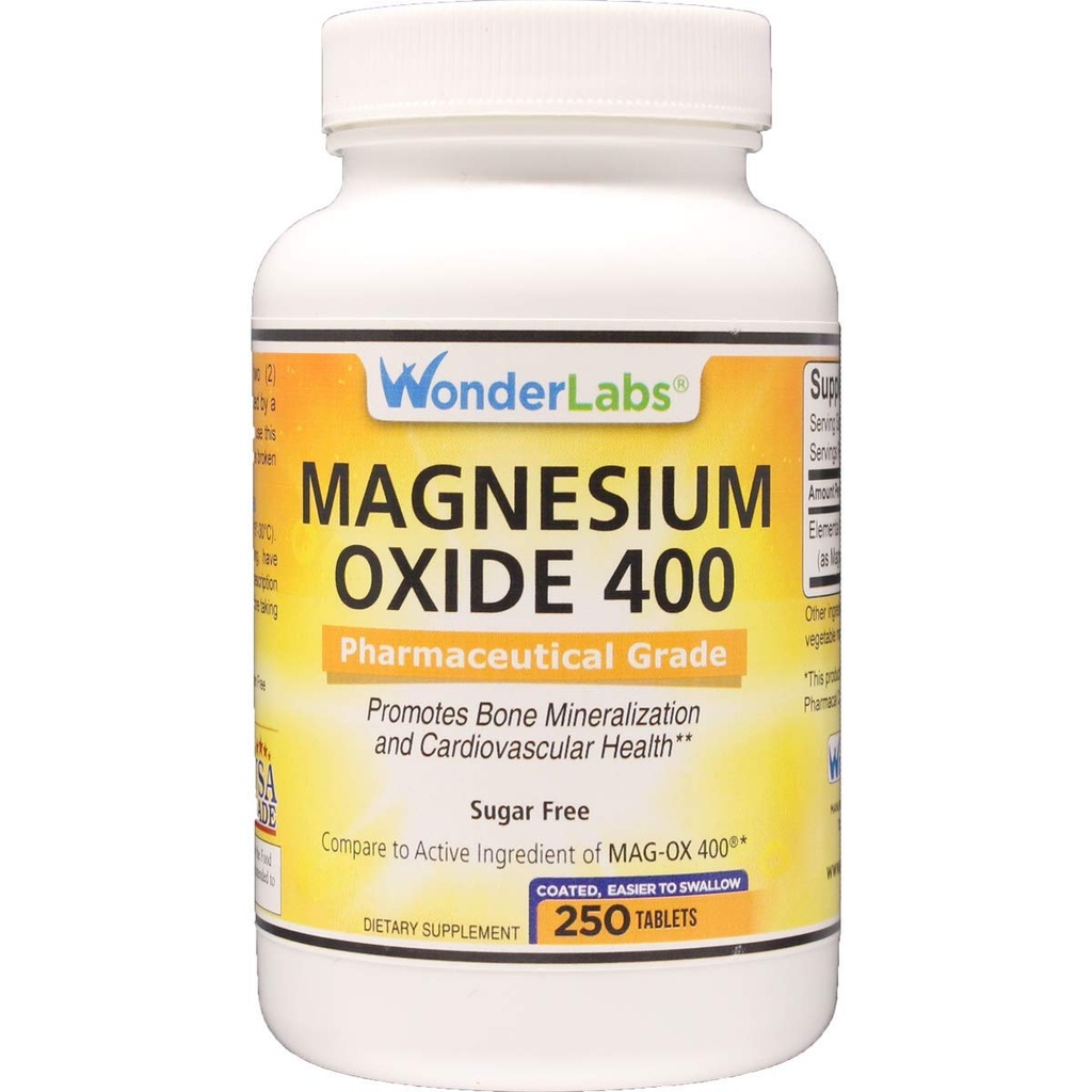 Wonder Labs Magnesium Oxide 400, 483mg of Magnesium Oxide Pharmaceutical Grade** Compare to MAG-OX 400 ® - 250 Tablets