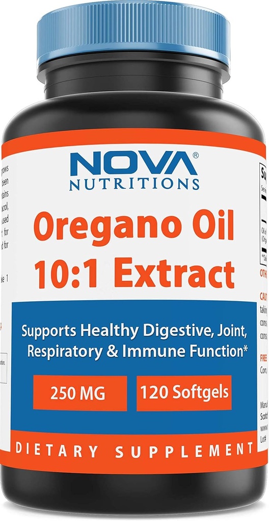 Nova Nutritions Oregano Oil 250 mg 10:1 Extrakt - Non-GMO & Glutenfrei - Öl von Oregano Pillen - Immununterstützung - 120 Softgels