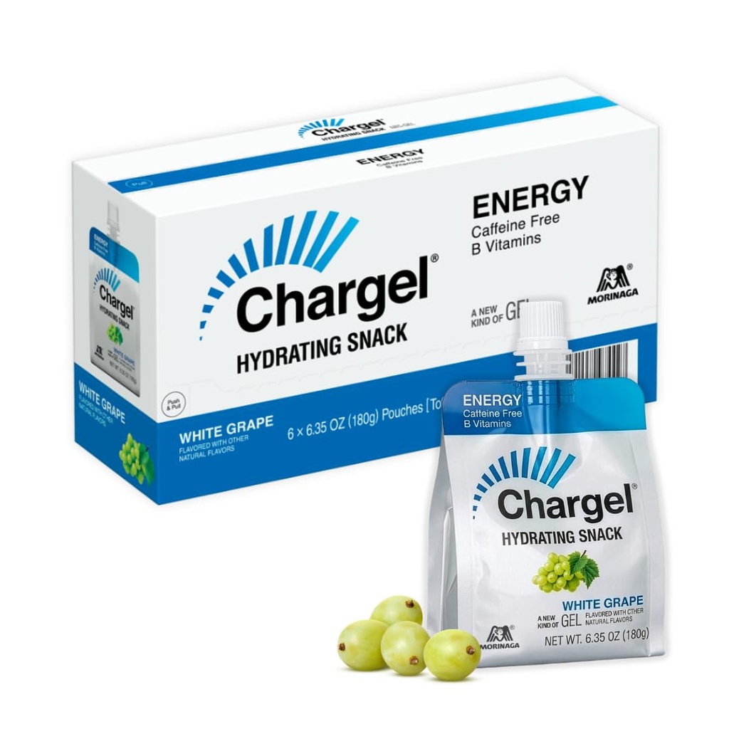 Chargel White Grape, Koffeinfreies Instant Energy Gel Laufen, Biking, Workout, Wandern Essentials für Damen und Herren, Geschenke für Läufer - Carbs Vitamins, Glutenfrei - Pack of 6 Gels - 6.35oz Jedes