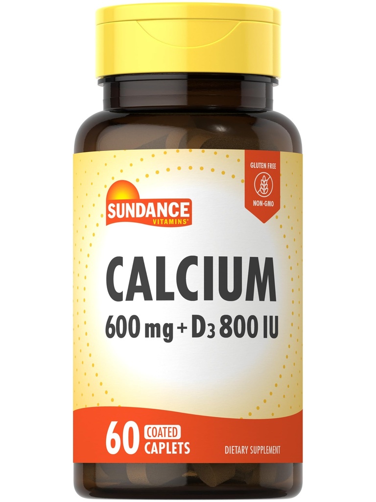 Sundance Calcium 600mg mit D3 | 60 Caplets | Vegetarisch, Non-GMO und glutenfreie Ergänzung
