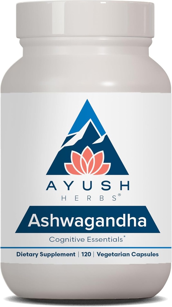 Capsules d'Ayush Herbs Ashwagandha - Ashwagandha pour hommes et femmes, Suppléments d'Ashwagandha, poudre de racine pure Ashwagandha pour le stress, 500mg par pilule - 120 Caplets végétariens (1 comte)