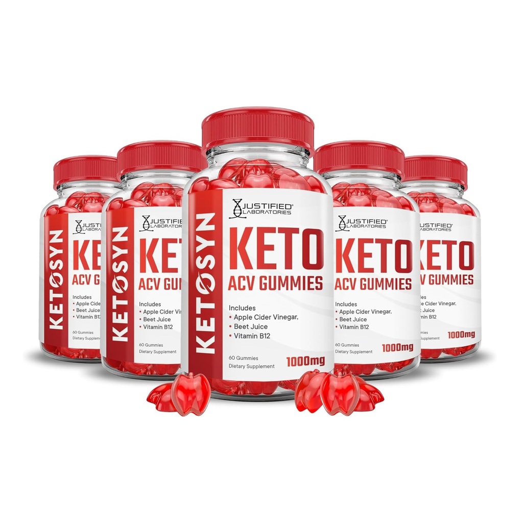 Laboratoires justifiés (5 Pack Ketosyn Keto ACV Gummies Advanced Formula 1000MG Ketosyn Keto Gummies vinaigre de cidre de pomme formulé avec du jus de betterave de grenade poudre B12 végétalien non OGM 300 Gummys