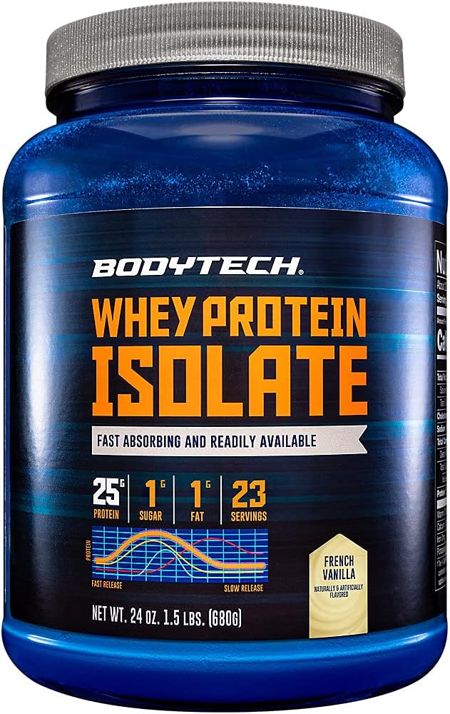 BODYTECH Whey Protein Isolate Powder - mit 25 Gramm Protein pro Servieren & BCAA's - Ideal für post-Workout Muskelaufbau & Wachstum, Enthält Milch & Soy - Französisch Vanille (1,5 Pfund)