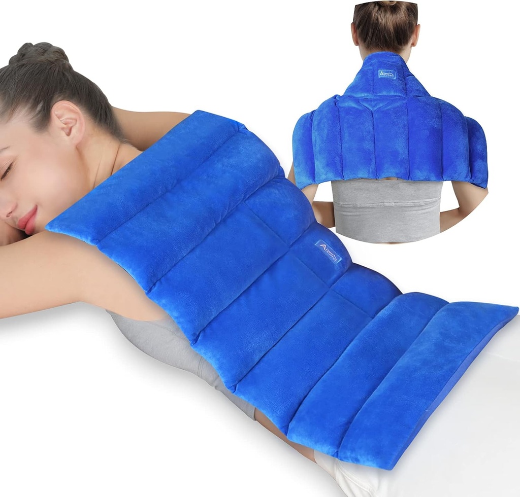Atsuwell Large Mikrowellenheizkissen für Rücken, 22 x 13 '' Full Back Heat Pad Microwavable mit warmen und kalten Kompression, wiederverwendbare Microwavable Heizkissen für Hals Schulter, Blau