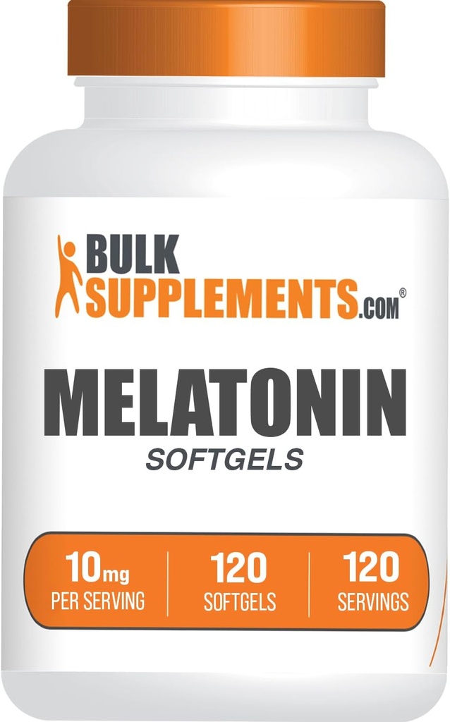 BulkSupplements.com Mélatonine 10 mg de softgels - Mélatonine pour adultes, Supplément de sommeil - 10 mg de mélatonine par portion, sans gluten, 1 softgel par portion, 120 Nombre (paquet de 1)