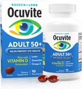 Ocuvite 50+ Vitamine oculaire et supplément minéral, Multivitamine pour la vision et la santé oculaire avec Oméga-3, Zinc, Vitamines C & E, Lutéine et Zeaxanthin, Suppléments de zinc pour les femmes et les hommes, 90 Softgels