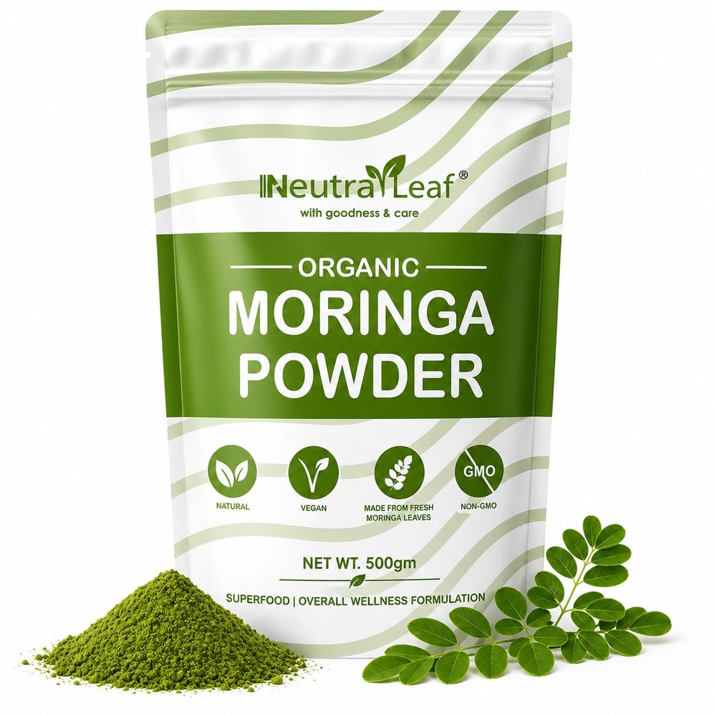 Bio Moringa Pulver 500g | Erhöht Immunität & Metabolismus | Hilft, Slim | Multivitamin | Antioxidans | Gut für Haar & Haut | Resealable Tasche