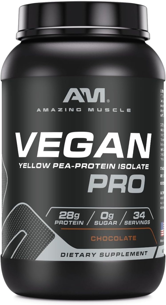 Amazing Muscle Vegan Protein Powder | 28 Gramm Protein | 34 Servierungen | Zero Sugar | Yellow Pea Protein Isolate Supplement | Made in USA (3 Lb, Schokolade)