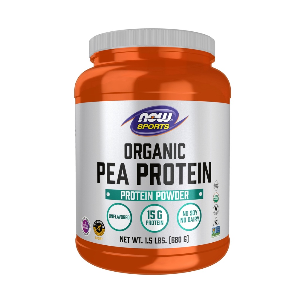 NOW Foods Sports Nutrition, Certified Organic Pea Protein 15 Gramm, Unflavored Powder, 1,5-Pound
