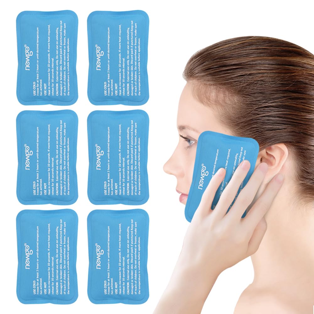 NEWGO Mini Ice Packs (6 Packs) Gel Cold Packs pour blessures réutilisables, Face Ice Pack pour chirurgie faciale, douleur aux dents, yeux fatigués, boos pour enfants, bleus, maux de tête, allaitement 4,5"X 3,2" Bleu