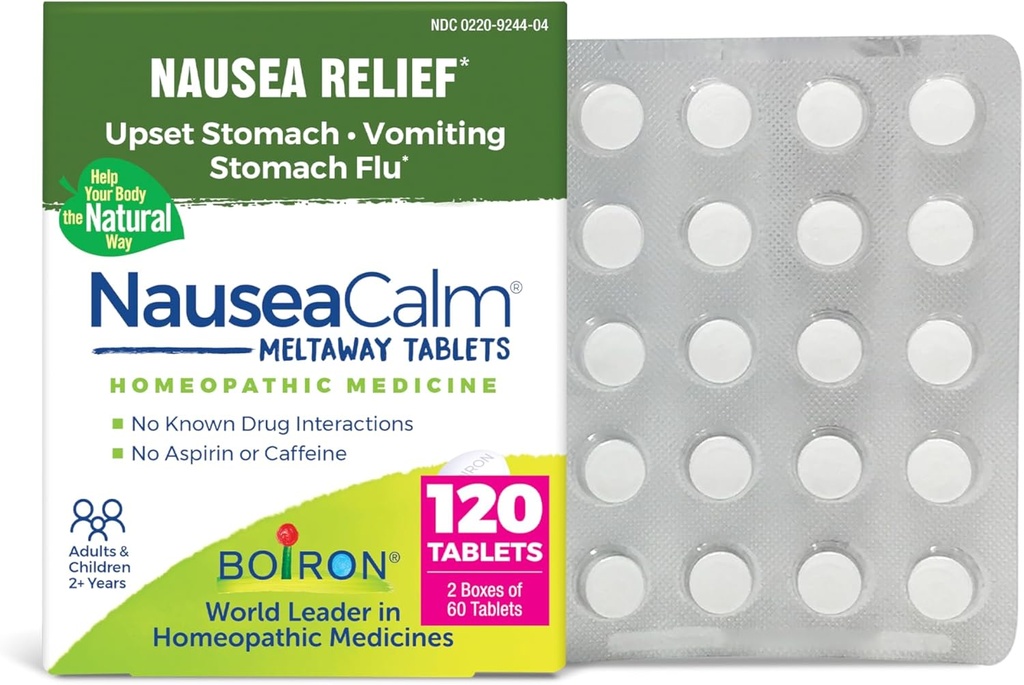 Boiron NauseaCalm Relief für Upset Stomach, Übelkeit und Vomiting aufgrund Stomach Flu, Überindulgence oder Motion Sickness - Nicht-Drowsy - 120 Count (2 Pack von 60)
