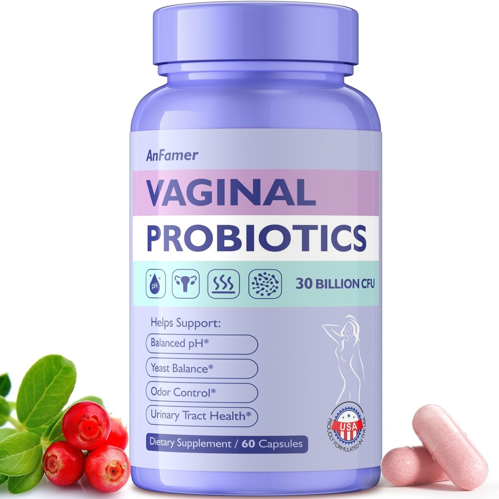 Probiotiques vaginaux pour les femmes Femmes,Promotes Ph Balance,Odor vaginal sain et Flora,Urinary Tract Health with Prebiotics & Lactobacillus Probiotic Blend 30 Million CFU,60 Capsules