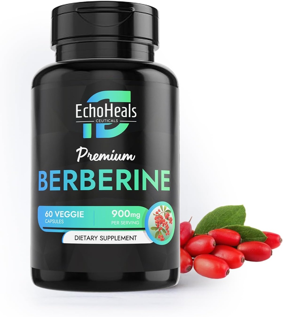 Berberine Supplement - Natürliche Pflanzenbasis mit Ceylon Cinnamon, Turmeric, Piperine, Vitamine B6, C, D - Vegan-Friendly - 60 Gemüsekappen, 900mg.