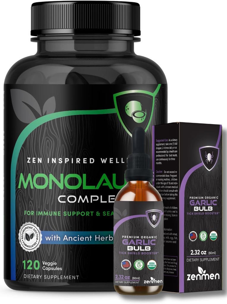 Zenmen Immununterstützung Bundle: Knoblauch-Tinktur und Monolaurin-Kapseln