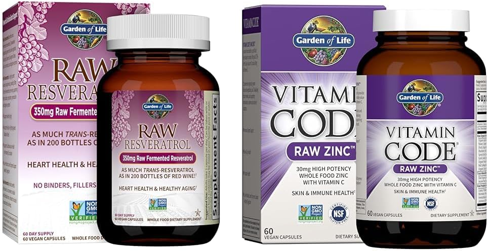 Garten des Lebens Herz-Resveratrol-Ergänzung & Zink-Ergänzungen 30mg hohe Potenz Raw Zink und Vitamin C Multimineral Supplement