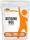 BulkSupplements.com Betaine HCl Powder - Betaine Hydrochlorid-Ergänzung, Verdauungsunterstützung - Glutenfrei, 750mg pro Servierung, 250g (8.8 oz) (Pack von 1)