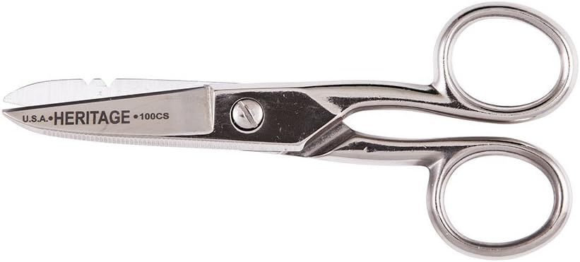 Klein Tools G100CS Scissors, Made in USA, Electrician Scissor with Stripping Notches and Serrated Blade, 5-1/4-Inch