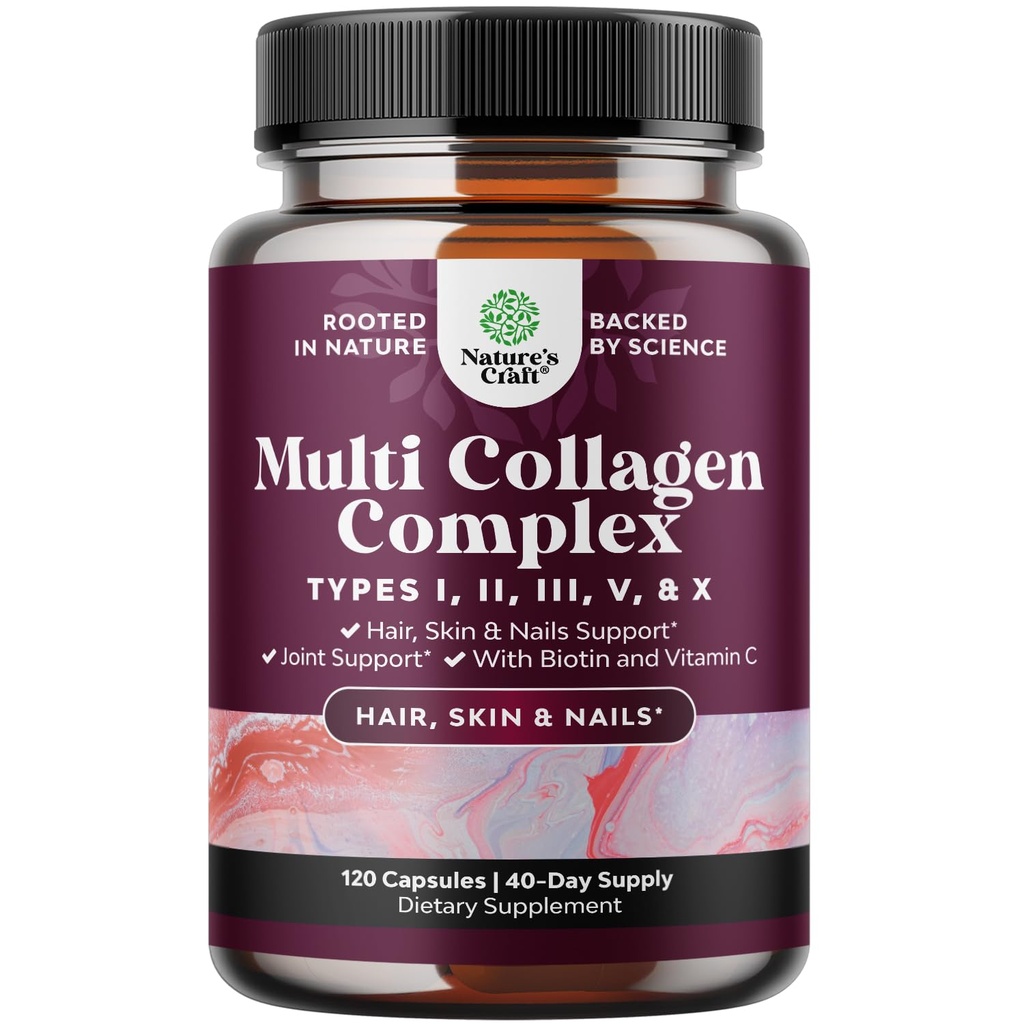 Avancé Pilules de Peptides Multi Collagène 120ct - Supplément Biotine et Collagène avec BioPerine et les ongles de peau de cheveux Vitamines pour les femmes Hommes - Pilules Multi pour les femmes avec des types 1 2 3 5 & X
