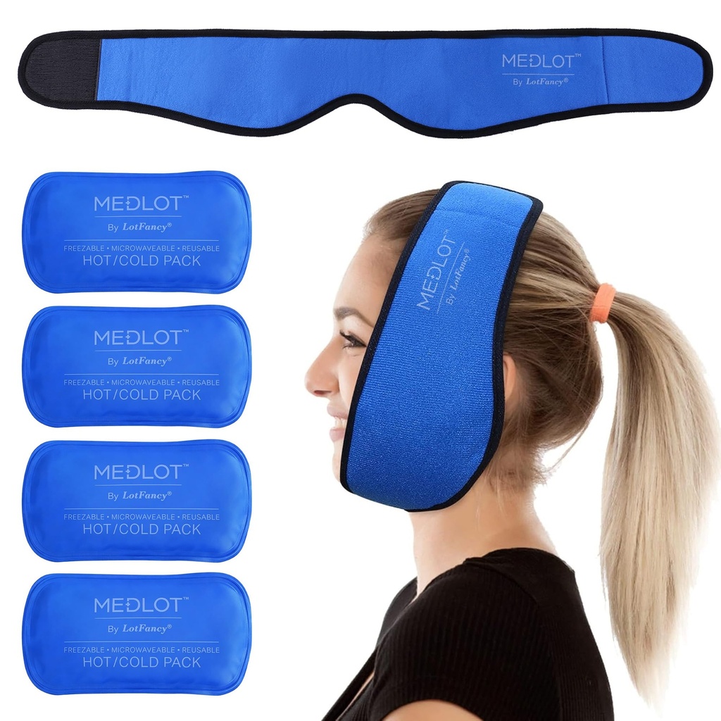 LotFancy Face Ice Pack Wrap für TMJ, Weisheit Teeth, mit 4 wiederverwendbaren Hot Cold Therapy Gel Packs, Schmerzen Relief für Kopf, Mund- und Gesichtschirurgie, Zahnimplantate, Blau