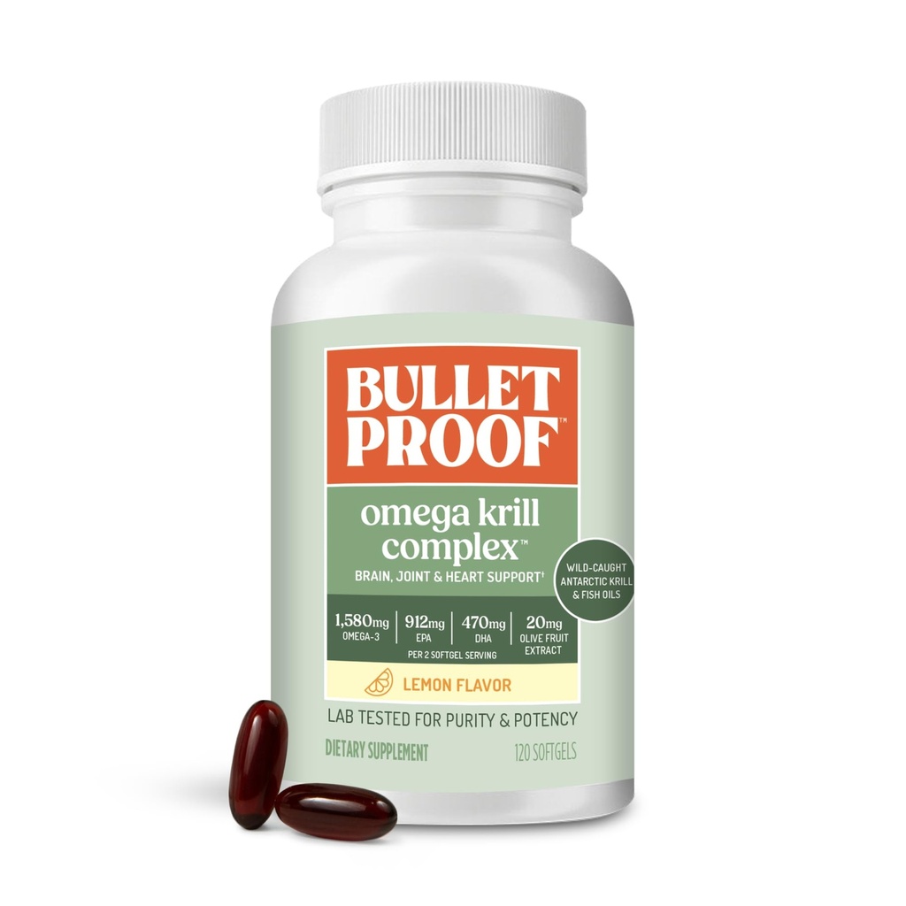 Bulletproof Lemon-Flavored Omega Krill Complex Softgels, 120 Zähler, Fish Oil Supplement für Gehirn und Herzgesundheit