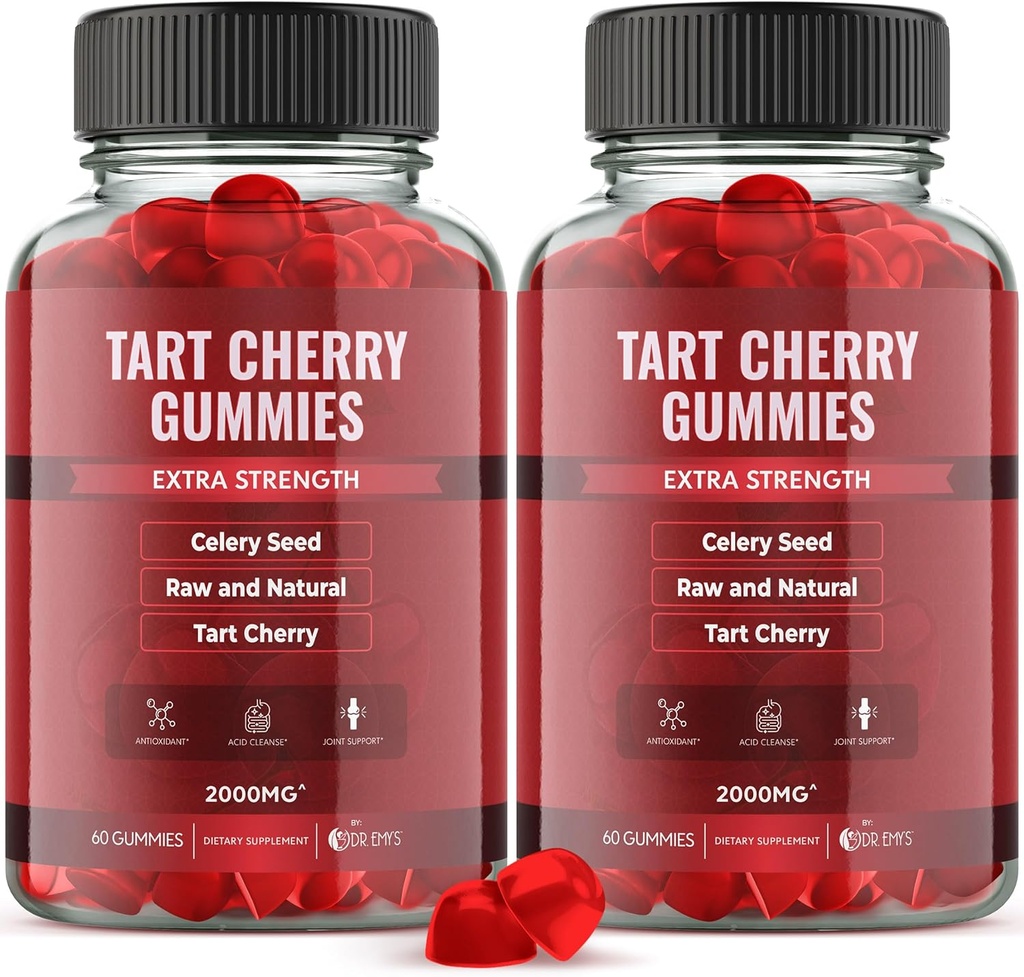 Dr. Emys Tart Cherry Extract 2.000mg* Gummy Supplement + Celery Seed Extract 400mg*, Raw & Natural – Non-GMO - Gluten und Gelatin Free Vegan, Joint Comfort Uric Acid Cleanse