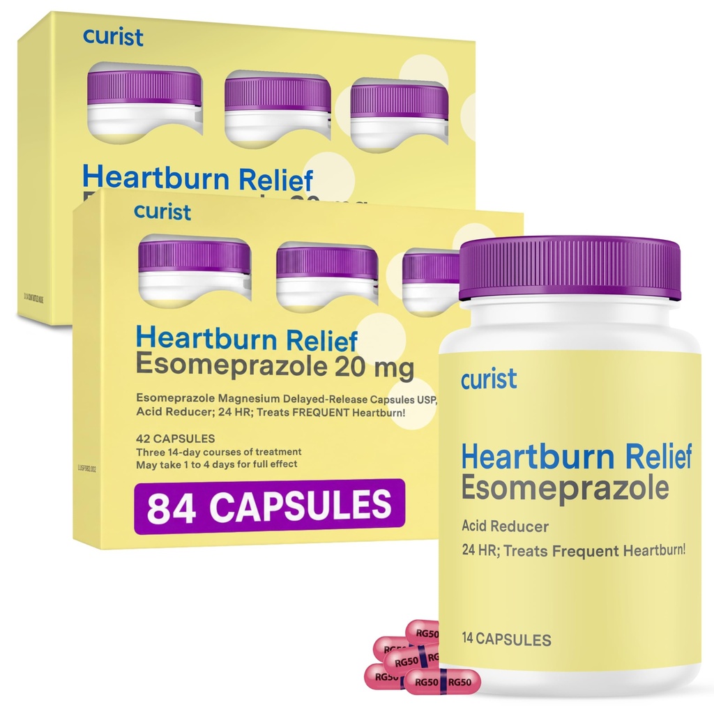 Curist Esomeprazol 20mg Kapseln Verzögerung-Release 84 Zähler - Säure Reflux Medizin für Sodbrennen Relief - Zwei Packungen von 42 Zähler Kapseln (84 insgesamt) - Säure Reflux Relief