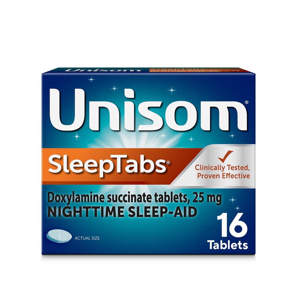 Unisom SleepTabs, Aide au sommeil de nuit, Doxylamine Succinate, 16 comprimés