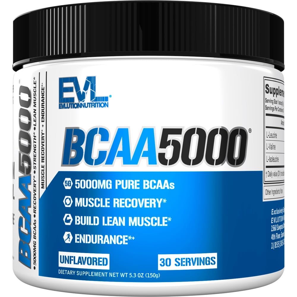 Evlution EVL BCAAs Aminosäuren Pulver - BCAA Powder Post Workout Recovery Drink und Stim Free Pre Workout Energy - 5g verzweigte Kette Aminosäuren Supplement für Männer - Unflavored