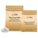 PURE ORIGINAL INGREDIENTS Hyaluronsäure und Niacinamid Bundle, verschiedene Größen, spülfreie, feine Pulver