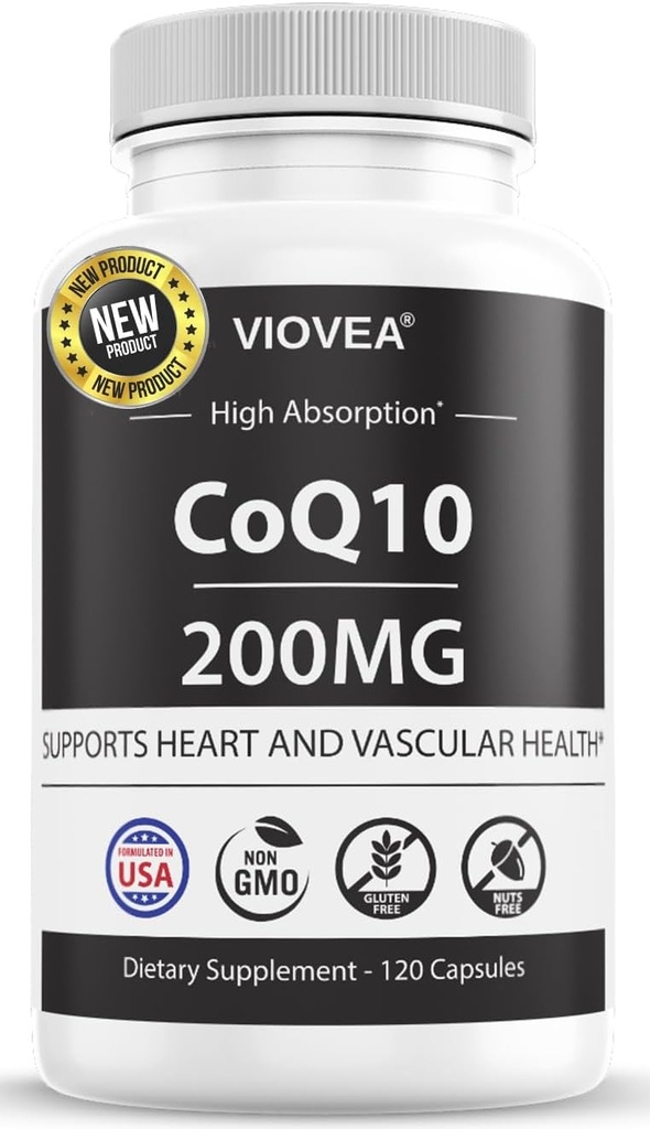 CoQ10 - Made in USA, 120 Kapseln, 200mg (4-Monats-Versorgung), Ultra High Absorption Coenzym Q10 Supplement - Antioxidans für Herz, Gefäßgesundheit und Energie-Boost