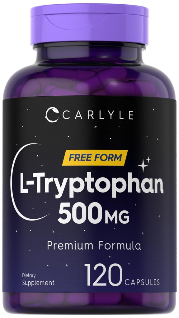 Carlyle L-Tryptophan 500mg | 120 Kapseln | Aminosäure Ergänzung | Free Form | Premium Formel | Non-GMO & Gluten Kostenlos