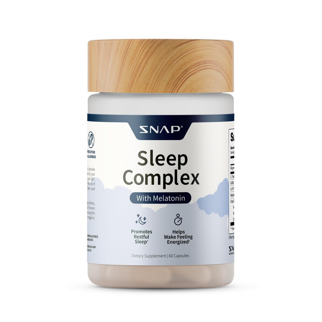 Snap Suppléments Aide naturelle au sommeil avec la mélatonine et la racine valériane – soutient la relaxation, repos profond sommeil et récupération nocturne – 60 capsules