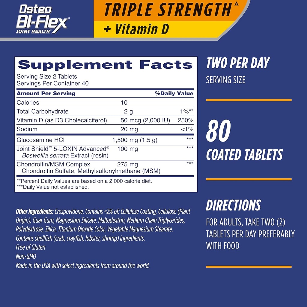 Osteo Bi-Flex Triple Strength(5) mit Vitamin D Glucosamine Chondroitin Joint Health Supplement, Beschichtete Tabletten, 80 Count (Pack von 2)