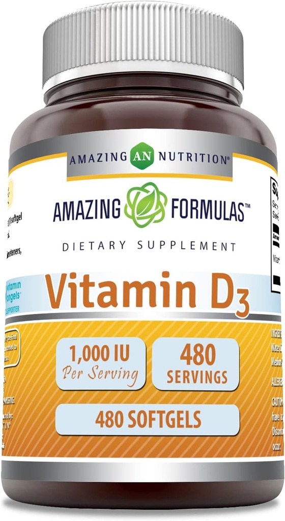 Erstaunliche Formeln Vitamin D3 Supplement | 1000 IU | 480 Softgels | Non-GMO | Gluten Free | Made in USA