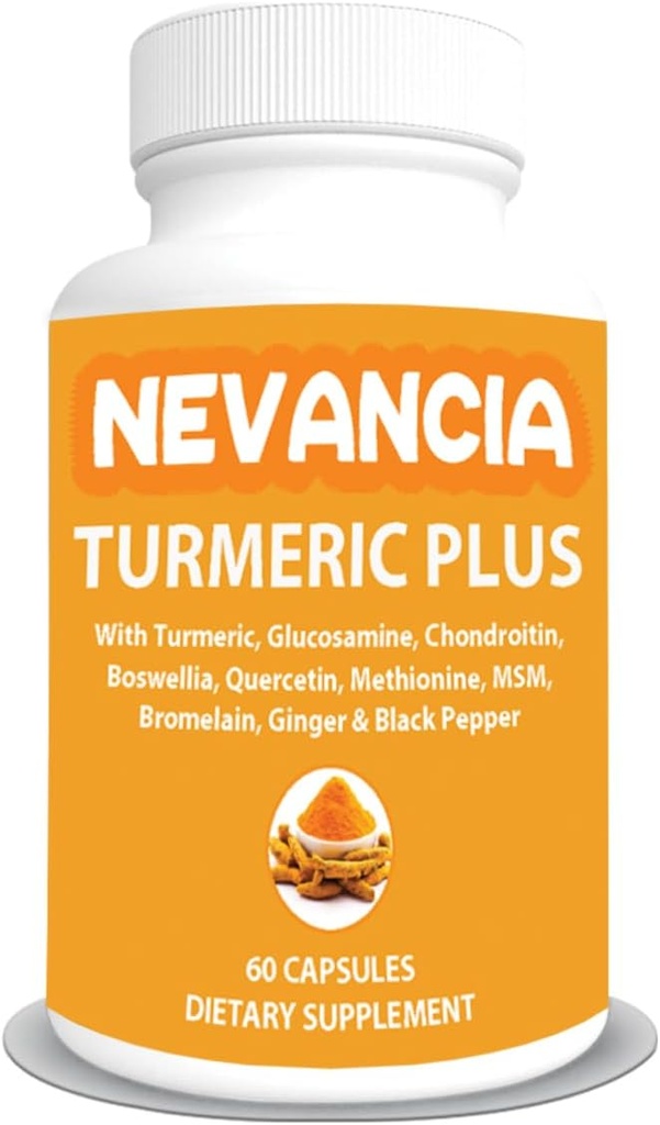Turmeric Plus - avec curcuma, glucosamine, chondroïtine, Boswellia, méthionine, MSM & plus – 10 ingrédients qui soutiennent les articulations, os, peau, digestion, coeur et santé immunitaire - 60 capsules