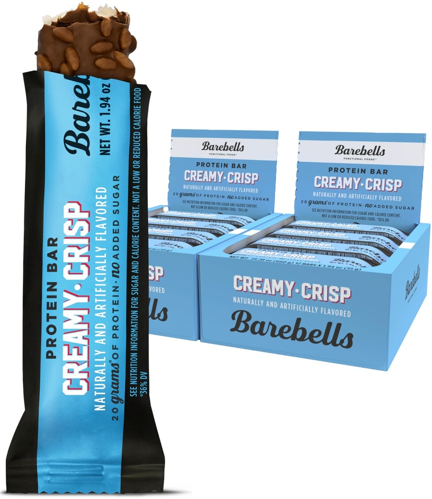 BAREBELLS Protein Bars Creamy Crisp - 12 Count, Pack of 2 - Protein Snacks mit 20g High Protein - Chocolate Protein Bar mit 1g Gesamtzucker - Perfekt auf den Go Protein Snack & Breakfast Bars