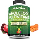 Nutrivein Multivitamines alimentaires entières pour les hommes et les femmes – 120 capsules de multivitamines véganes pour les adultes – Énergie quotidienne, Immune et soutien cardiaque – Mélange de fruits et légumes crus + vitamine B - Non destiné aux enfants