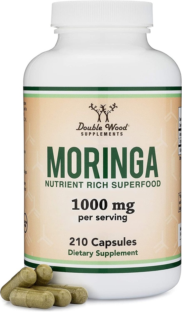 DWS Organic Moringa Capsules 1000mg - Pure Moringa Powder for Energy & Immune Support - Green Superfood Rich in Antioxidants, Essential Vitamins & Amino Acids - 105 Vegan Capsules
