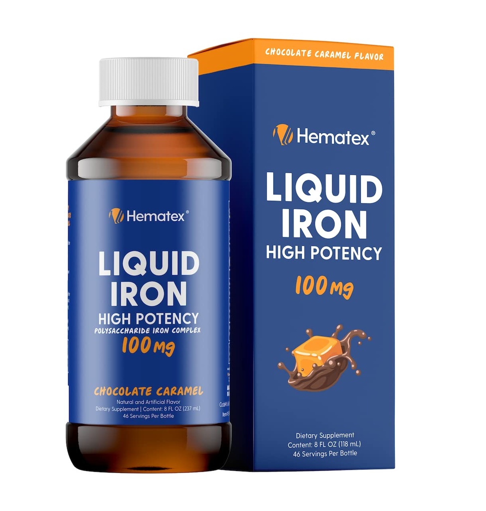 Suppléments de fer pour les hommes Fer liquide haute puissance pour les adultes par Hematex - 100mg Polysaccharide Iron complexes suppléments pour l'anémie et le déficit en fer