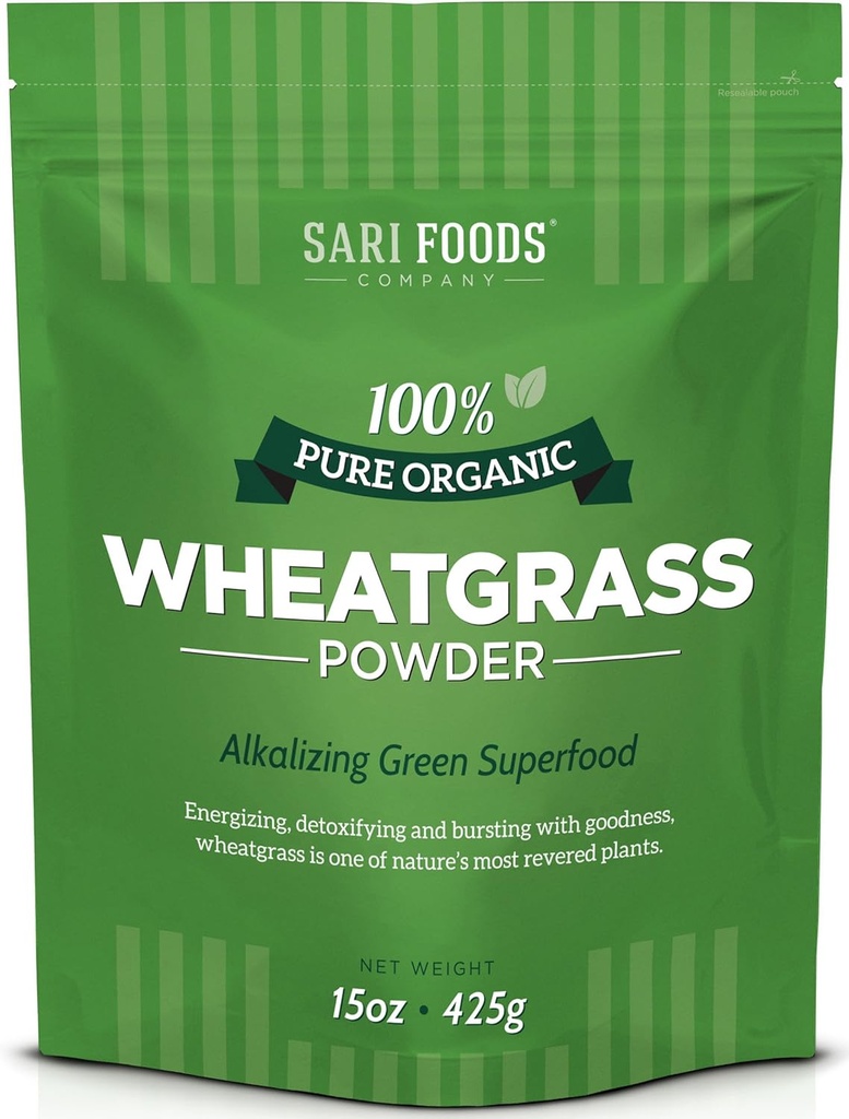 Sari Foods Poudre de graminée biologique - Blé Poudre de graminée avec de la chlorophylle, des antioxydants et des vitamines (15 once)