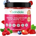 Adndale 90 CT Magnesium Glycinate Gummis 400 mg/Serv mit Ashwagandha, Magnesium Malate & Taurate, Sugar Free Chews für Erwachsene & Kinder.