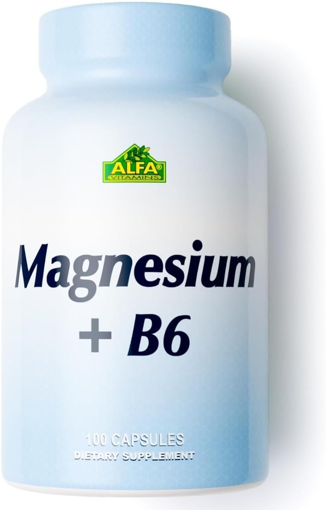 Magnesium Plus B-6 500 Mg by Alfa Vitamins - Cardiovascular Health - Supports Energy Production &r Enzyme Function - 100 Capsules