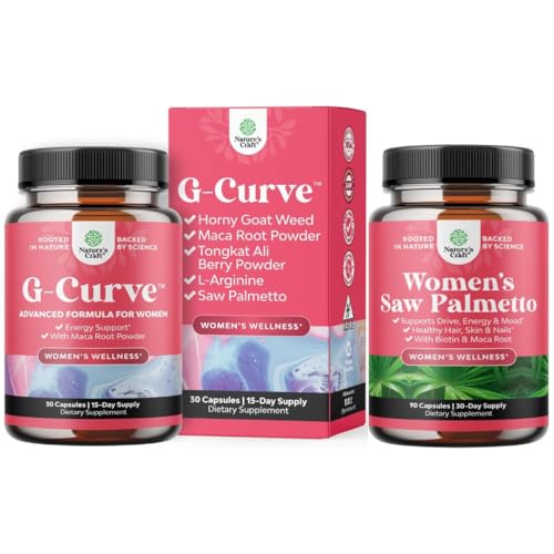 Bundle of G Curve Horny Goat Weed for Women for Enhanced Energy Mood Performance and Extra Strength Saw Palmetto für Damen 500mg - DHT Blocker - 30-Day Supply - Haar Vitamine für Haarausfall Supplement