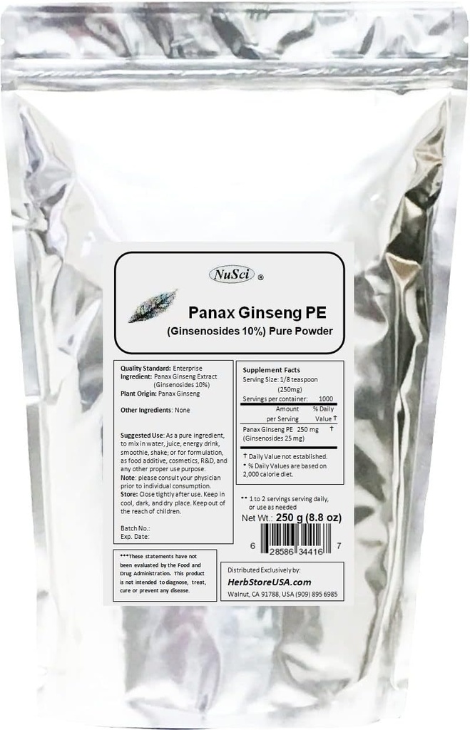 Panax Ginseng Extract Powder, Standardisierte 10% Ginsenoside, Energie & Vitalität (250 Gramm (8,8 oz))