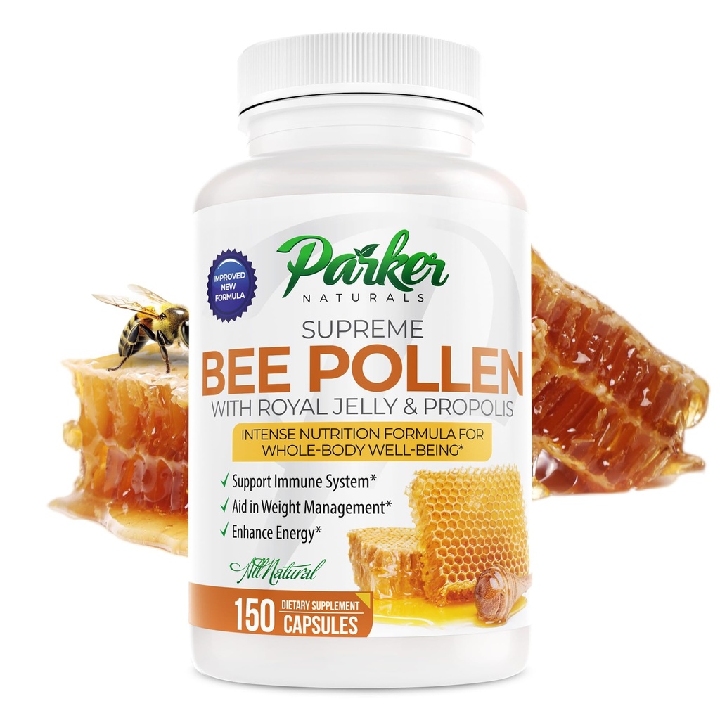 Parker Naturals Supreme Bee Pollen Kapseln, 3520 mg Royal Jelly, Bee Pollen und Bee Propolis Kapseln, Natural Bee Pollen Ergänzung für Erwachsene, 150 Kapseln