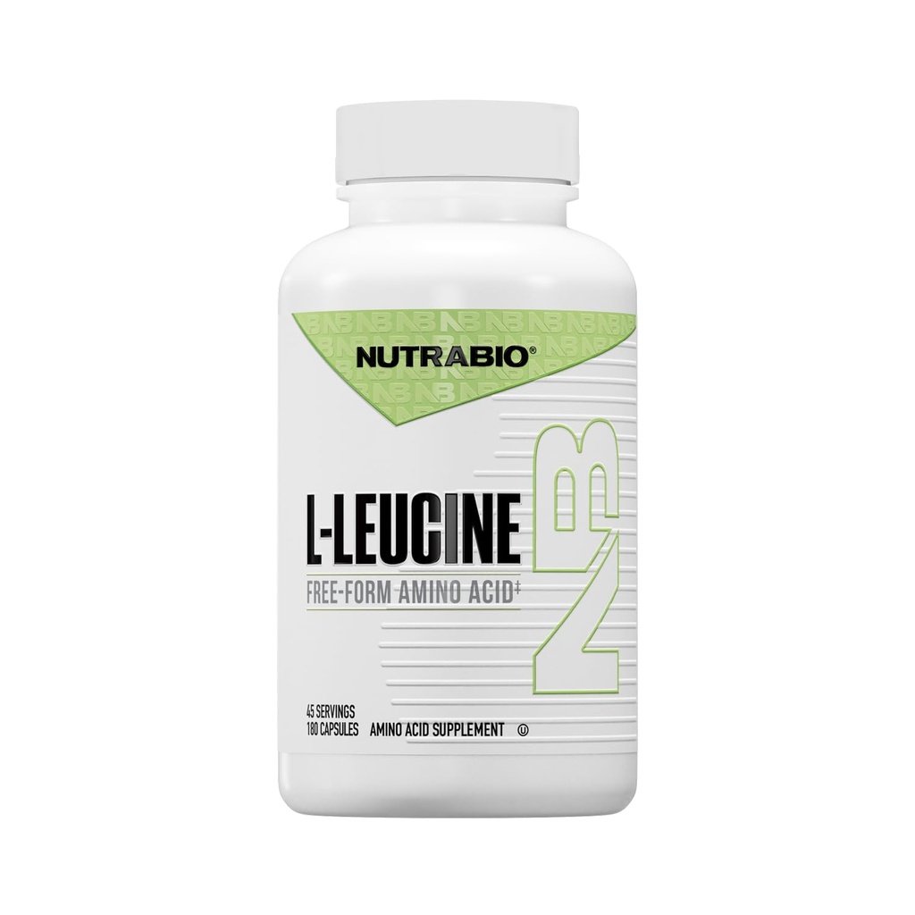 Supplément NutraBio L-Leucine - Acides aminés optimaux pour la croissance et la récupération musculaires - Sans ferment naturel Supplément Acides aminés Leucine - Vegan, Non-OGM, Sans gluten - 400mg, 180 Capsules