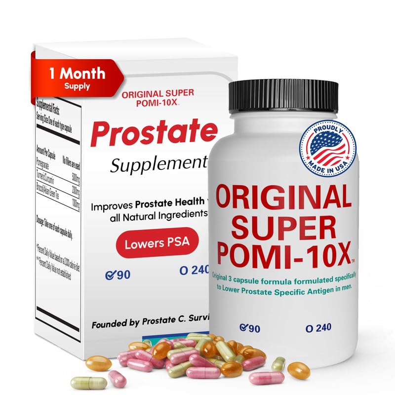 Orignal Super POMI 10X Prostata-Gesundheitsergänzungen für Männer - Kräuterformel mit Granatapfel, Kurkuma und Grüner Tee - Unterstützt Prostata-Funktion und fördert Urinärkomfort - 90 Zähler