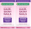 Nature's Bounty Advanced Hair, Skin & Nails, Argan-Infused Vitamin Supplement mit Biotin und Hyaluronsäure, 150 Rapid Release Softgels (Pack von 2)