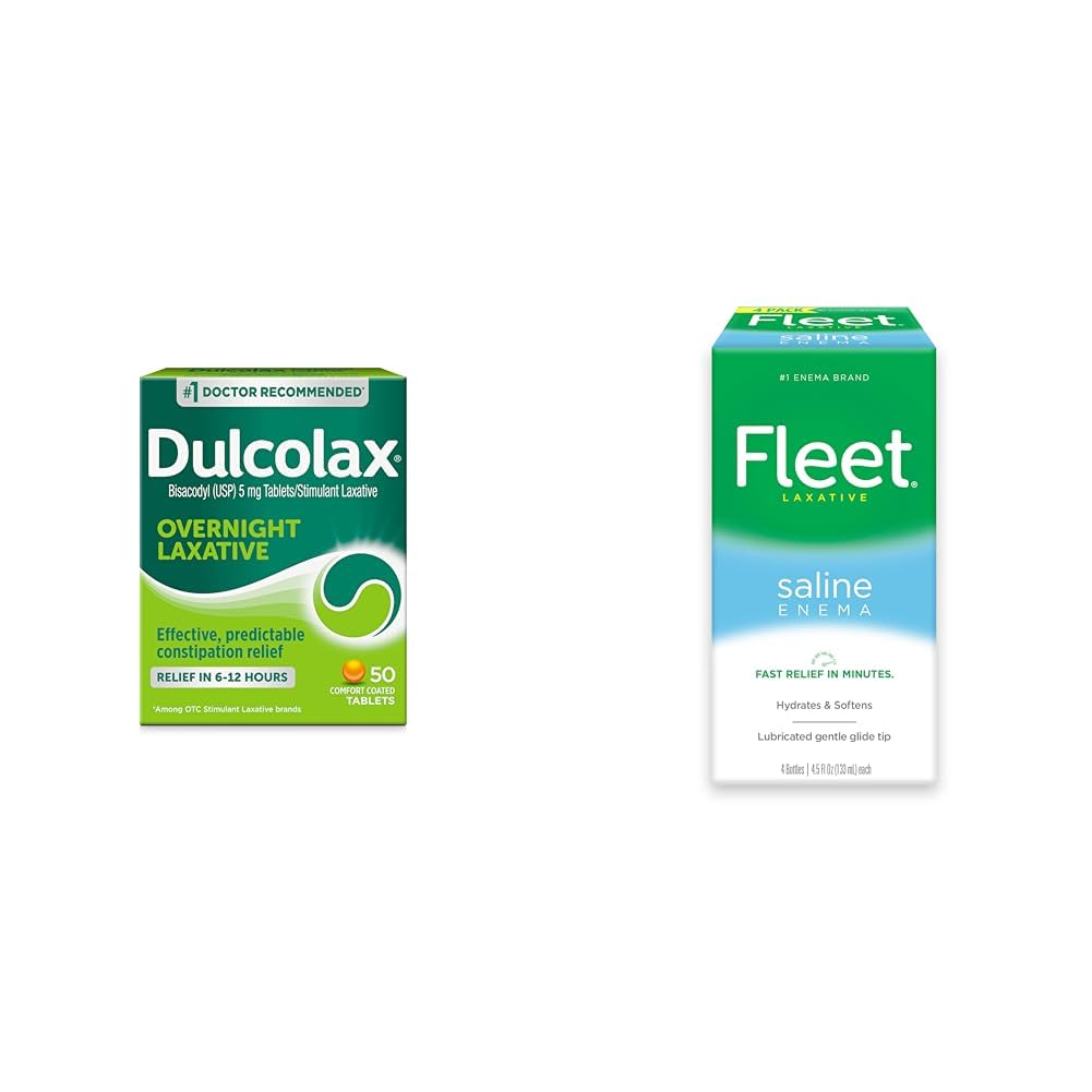 Dulcolax Overnight Relief Laxative 50 Graf & Fleet Saline Enema Erwachsenenaufnahme Relief 4 Flaschen